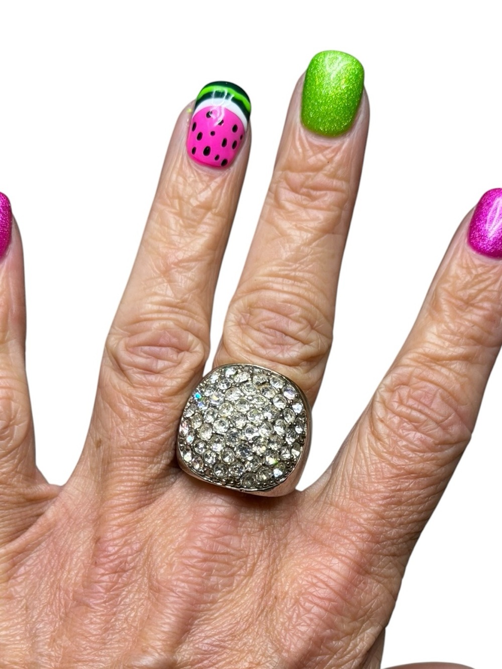 10/$25🦋 Boutique Silver Tone Rhinestone Oval Dome Cluster Fashion Ring - Size 6